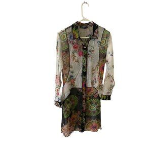 Dor Dor Couture Women's Floral Mix Print Sheer Tunic Top - Medium